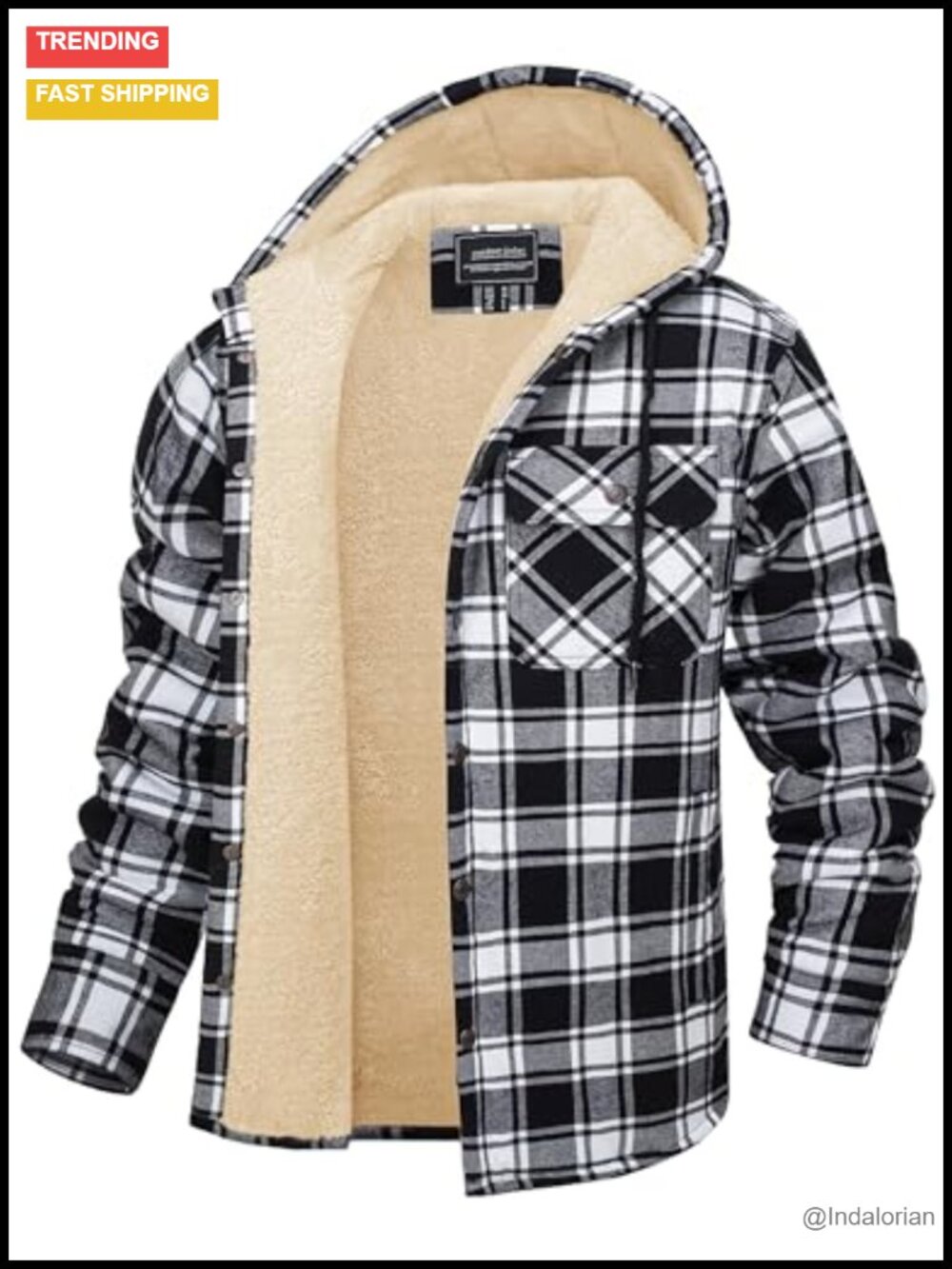 Cotton Sherpa Flannel Hooded Jacket Warm Winter Coat 5 Pockets